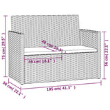Garden Bench with Cushions Grey 105 cm Poly Rattan - Low Angle
