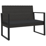 Garden Bench with Cushions Black 106 cm Poly Rattan - Front View