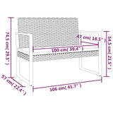 Garden Bench with Cushions Black 106 cm Poly Rattan - Close-Up Angle