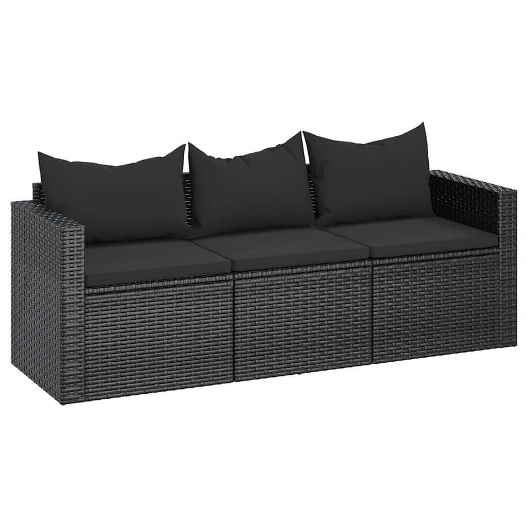 3-Seater Garden Sofa with Cushions Black Poly Rattan