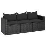 3-Seater Garden Sofa with Cushions Black Poly Rattan