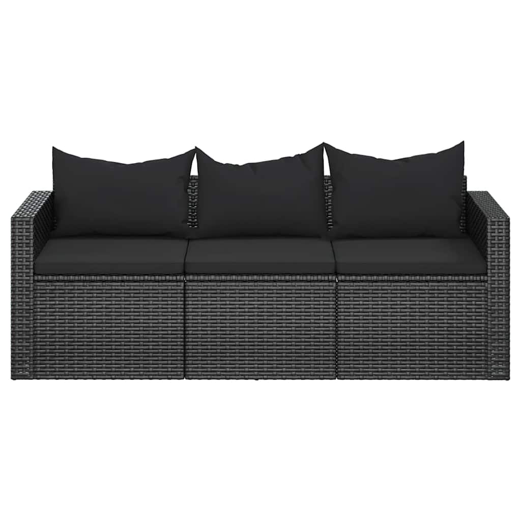 3-Seater Garden Sofa with Cushions Black Poly Rattan