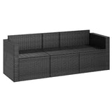 3-Seater Garden Sofa with Cushions Black Poly Rattan