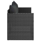 3-Seater Garden Sofa with Cushions Black Poly Rattan - 45-Degree Angle