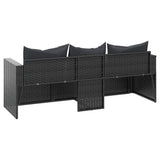3-Seater Garden Sofa with Cushions Black Poly Rattan