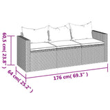 3-Seater Garden Sofa with Cushions Black Poly Rattan - Low Angle