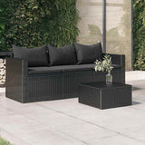 3-Seater Garden Sofa with Cushions Black Poly Rattan