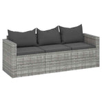 3-Seater Garden Sofa with Cushions Grey Poly Rattan