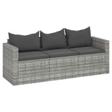 3-Seater Garden Sofa with Cushions Grey Poly Rattan - Front View
