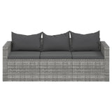3-Seater Garden Sofa with Cushions Grey Poly Rattan - Top-Down View