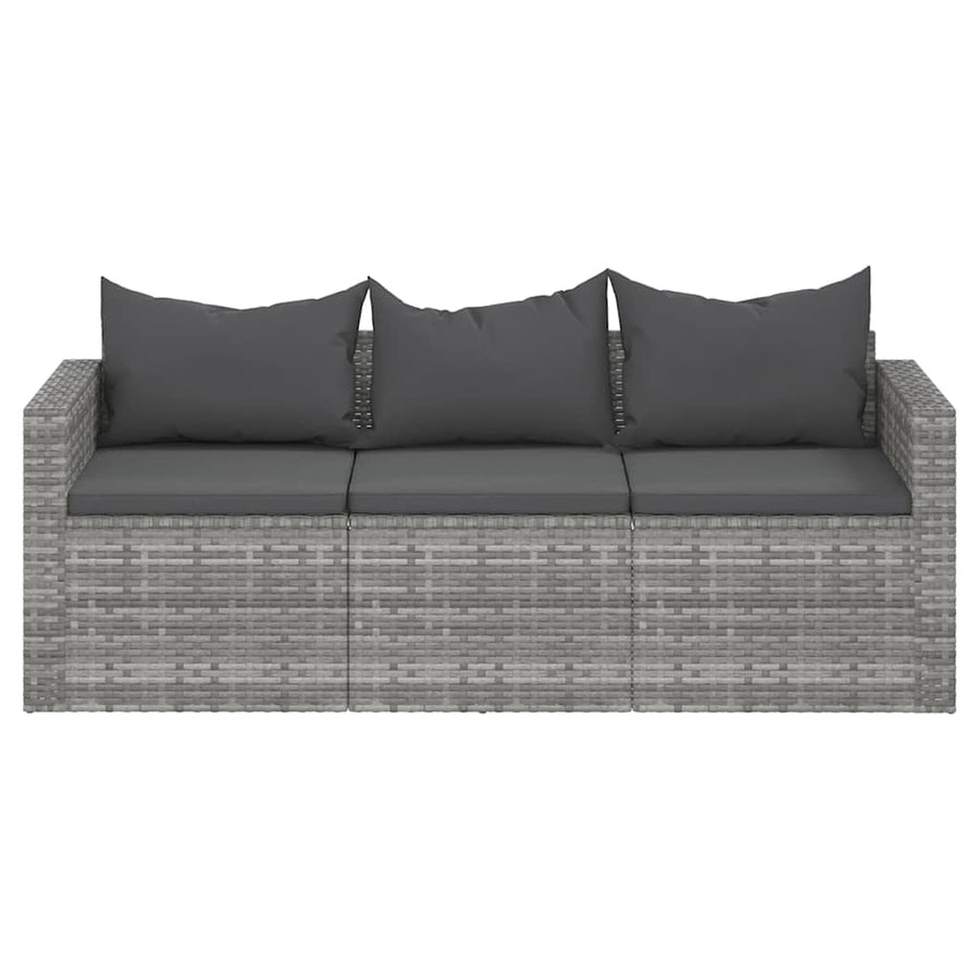 3-Seater Garden Sofa with Cushions Grey Poly Rattan