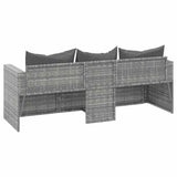 3-Seater Garden Sofa with Cushions Grey Poly Rattan - Rear View