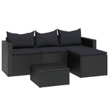 Garden Lounge Set Black Poly Rattan - Front View