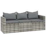 3 Piece Garden Lounge Set with Cushions Grey Poly Rattan - Rear View