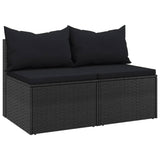 Garden Middle Sofas with Cushions 2 pcs Black Poly Rattan - Front View