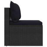 Garden Middle Sofas with Cushions 2 pcs Black Poly Rattan - Rear View
