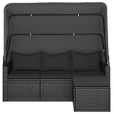 3-Seater Garden Sofa with Roof and Footstool Black Poly Rattan - Side View