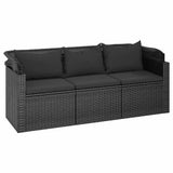 3-Seater Garden Sofa with Roof and Footstool Black Poly Rattan
