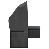 3-Seater Garden Sofa with Roof and Footstool Black Poly Rattan - Close-Up Angle