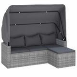 3-Seater Garden Sofa with Roof and Footstool Grey Poly Rattan - Front View