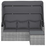 3-Seater Garden Sofa with Roof and Footstool Grey Poly Rattan