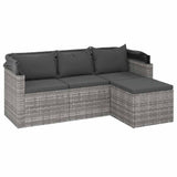 3-Seater Garden Sofa with Roof and Footstool Grey Poly Rattan - Top-Down View
