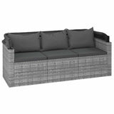 3-Seater Garden Sofa with Roof and Footstool Grey Poly Rattan - 45-Degree Angle