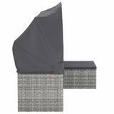 3-Seater Garden Sofa with Roof and Footstool Grey Poly Rattan - Close-Up Angle