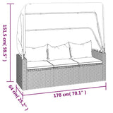 3-Seater Garden Sofa with Roof and Footstool Grey Poly Rattan