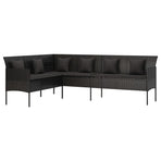 L-shaped Garden Sofa with Cushions Black Poly Rattan
