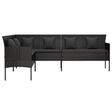L-shaped Garden Sofa with Cushions Black Poly Rattan