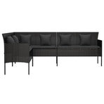 L-shaped Garden Sofa with Cushions Black Poly Rattan