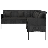 L-shaped Garden Sofa with Cushions Black Poly Rattan - Top-Down View