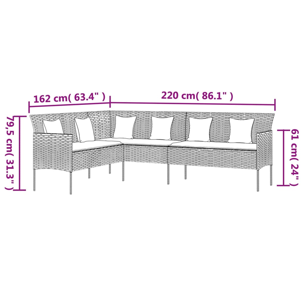 L-shaped Garden Sofa with Cushions Black Poly Rattan