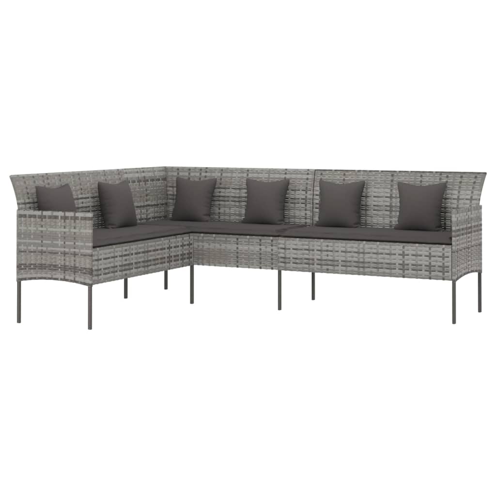 L-shaped Garden Sofa with Cushions Grey Poly Rattan