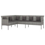 L-shaped Garden Sofa with Cushions Grey Poly Rattan
