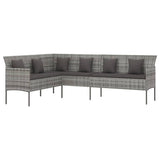 L-shaped Garden Sofa with Cushions Grey Poly Rattan - Front View
