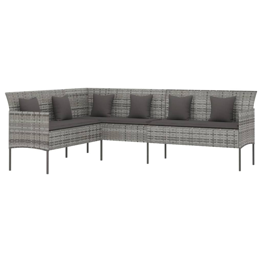 L-shaped Garden Sofa with Cushions Grey Poly Rattan