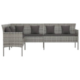 L-shaped Garden Sofa with Cushions Grey Poly Rattan