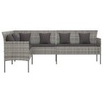 L-shaped Garden Sofa with Cushions Grey Poly Rattan