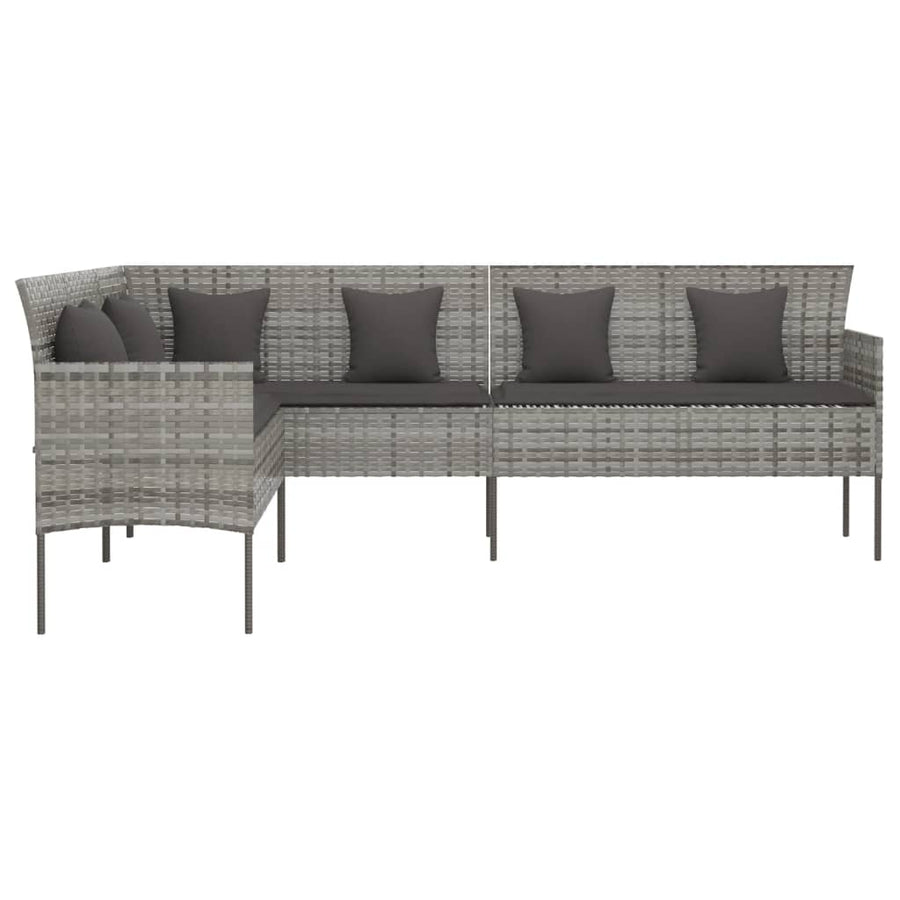 L-shaped Garden Sofa with Cushions Grey Poly Rattan