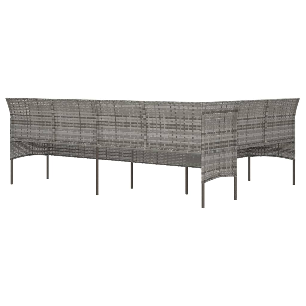 L-shaped Garden Sofa with Cushions Grey Poly Rattan