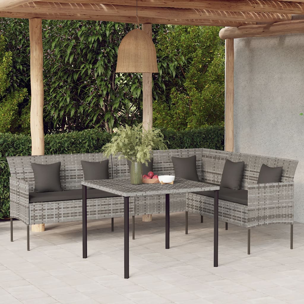 L-shaped Garden Sofa with Cushions Grey Poly Rattan