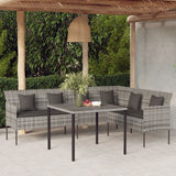 L-shaped Garden Sofa with Cushions Grey Poly Rattan