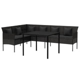 2 Piece Garden Dining Set with Cushions Black Poly Rattan - Side View