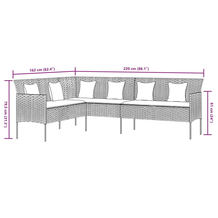 2 Piece Garden Dining Set with Cushions Black Poly Rattan