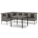 2 Piece Garden Dining Set with Cushions Grey Poly Rattan - Front View