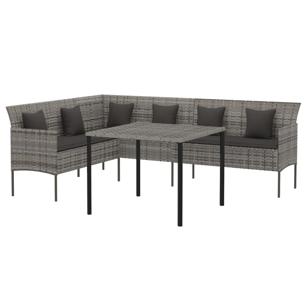 2 Piece Garden Dining Set with Cushions Grey Poly Rattan