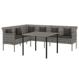 2 Piece Garden Dining Set with Cushions Grey Poly Rattan - Side View