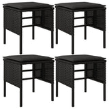 Garden Footstools with Cushions 4 pcs Black Poly Rattan - Front View